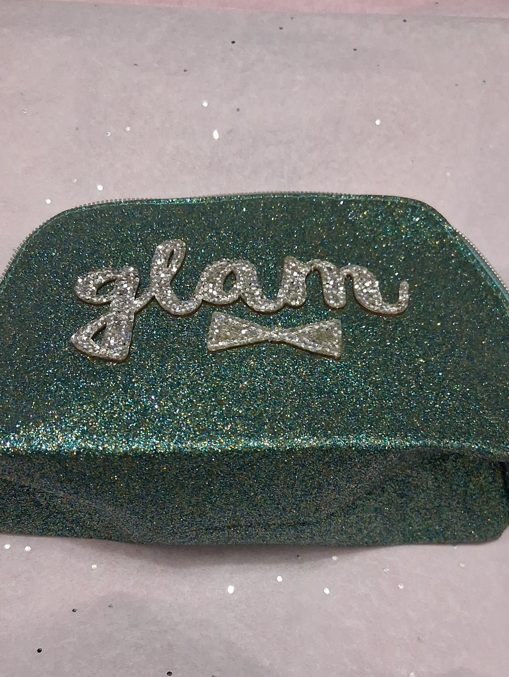 Glam Glitter Cosmetic Pouch in Teal Green